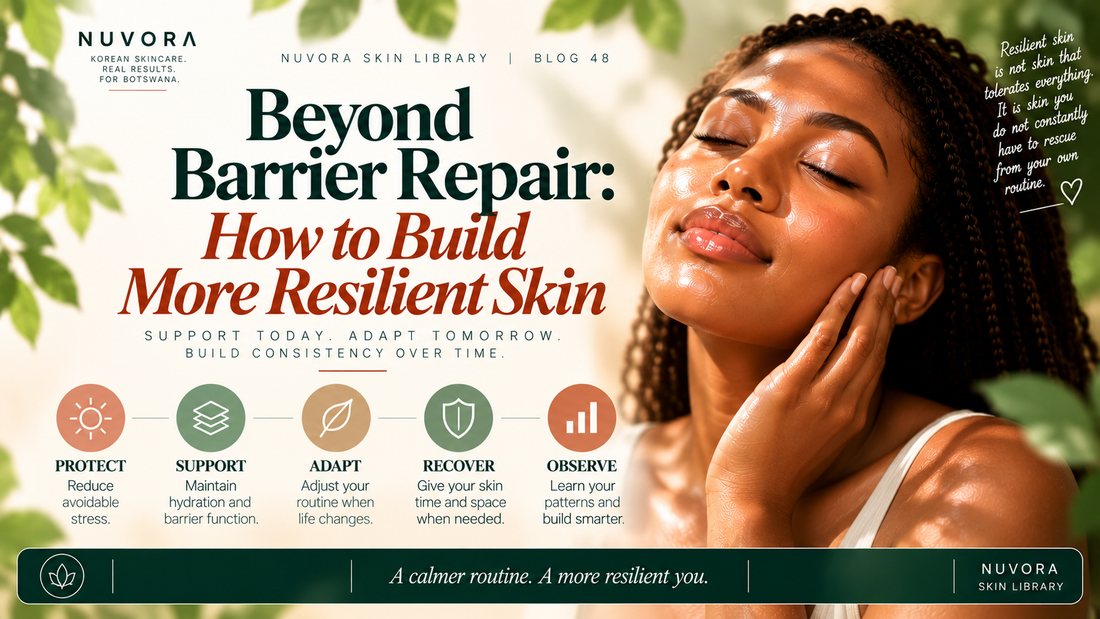 Nuvora guide to building more resilient skin beyond barrier repair using a protect, support, adapt, recover and observe skincare framework.