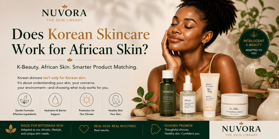 Does Korean skincare work for African skin guide showing K-beauty adapted to melanin-rich skin, individual skin needs and Botswana climate