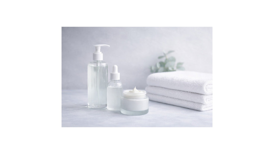 gentle skincare routine for sensitive skin with minimal products on clean background