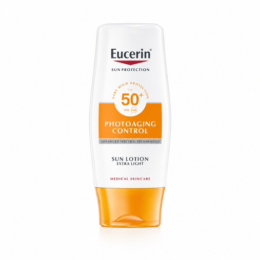 
Eucerin SPF 50+ Photoaging Control Sunscreen bottle on clean white background for daily sun protection and anti-aging skincare