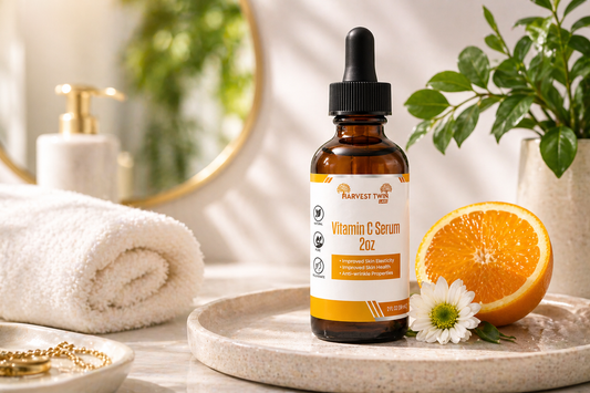 Vitamin C serum used in daily skincare routine for glowing, radiant skin with natural light and fresh ingredients